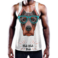 Dobermann With Glasses Print Men's Workout Tank Top