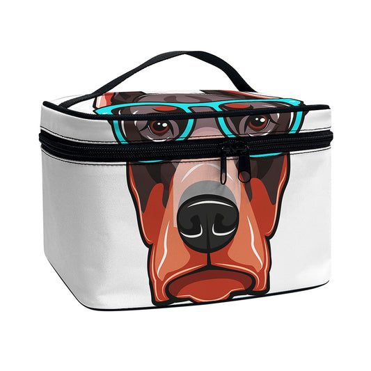 Dobermann With Glasses Print Travel Makeup Bag