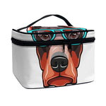 Dobermann With Glasses Print Travel Makeup Bag