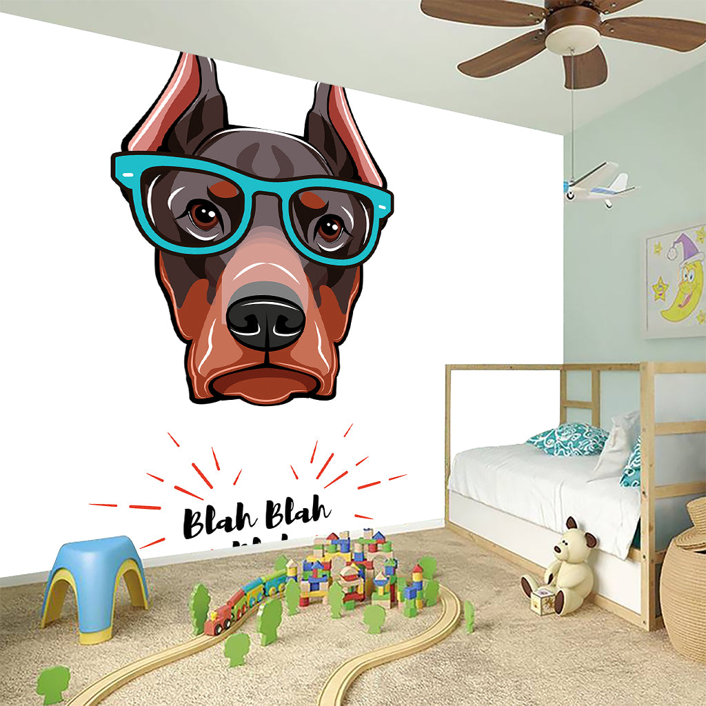 Dobermann With Glasses Print Wall Sticker