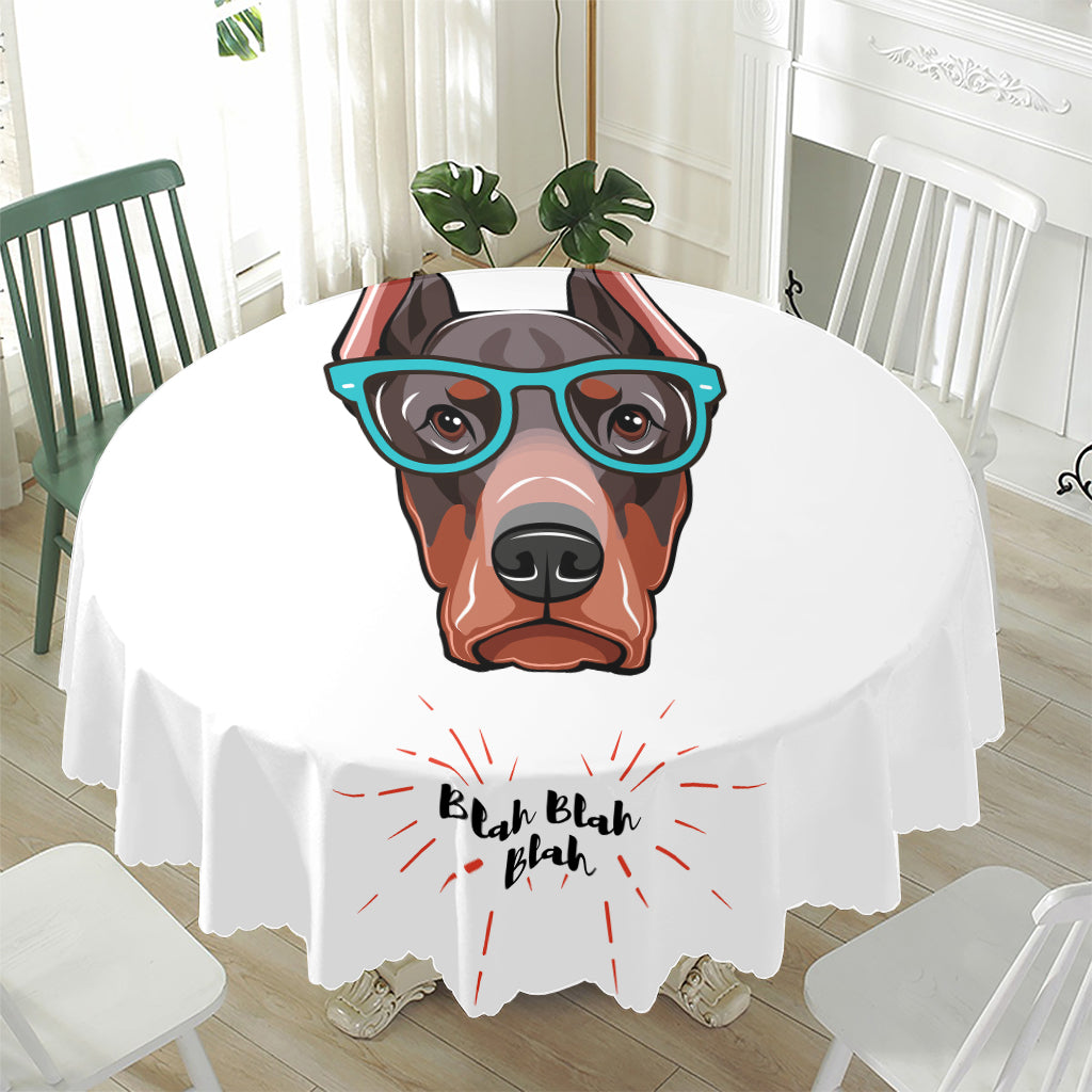 Dobermann With Glasses Print Waterproof Round Tablecloth