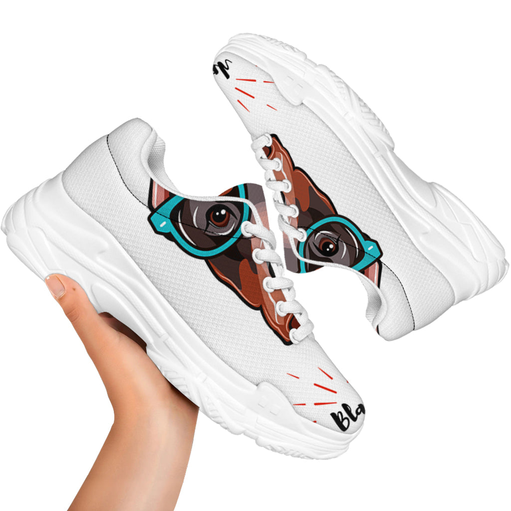 Dobermann With Glasses Print White Chunky Shoes