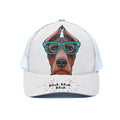 Dobermann With Glasses Print White Mesh Trucker Hat
