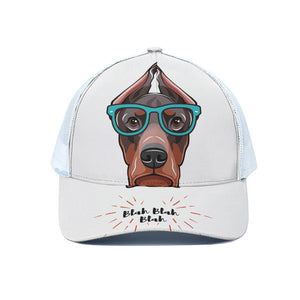 Dobermann With Glasses Print White Mesh Trucker Cap