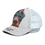 Dobermann With Glasses Print White Mesh Trucker Cap