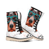 Dobermann With Glasses Print Winter Boots