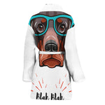 Dobermann With Glasses Print Women's Bathrobe