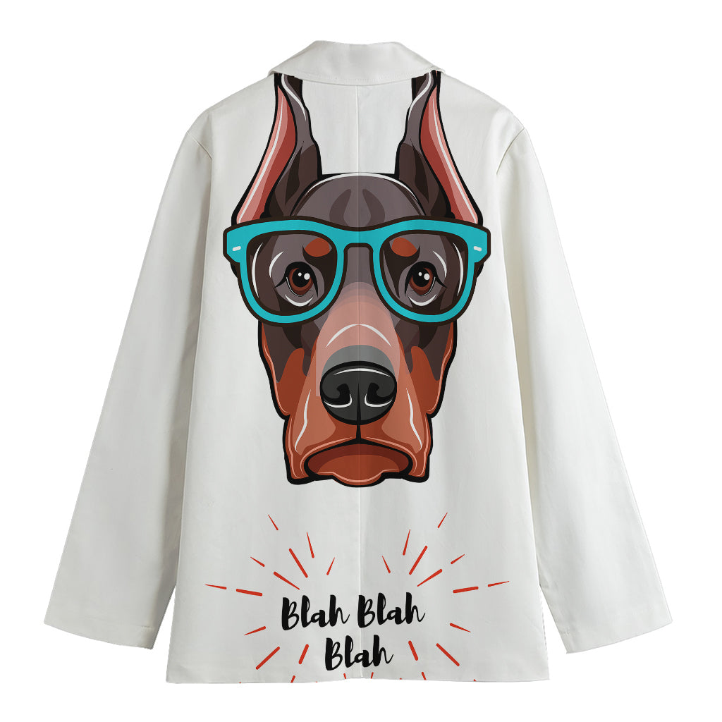 Dobermann With Glasses Print Women's Blazer