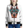 Dobermann With Glasses Print Women's Bomber Jacket