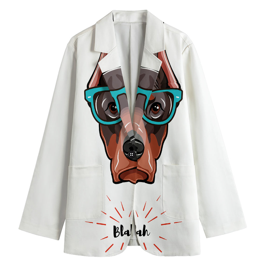 Dobermann With Glasses Print Women's Cotton Blazer