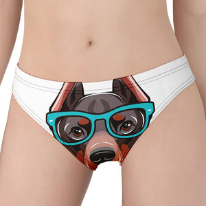 Dobermann With Glasses Print Women's Panties