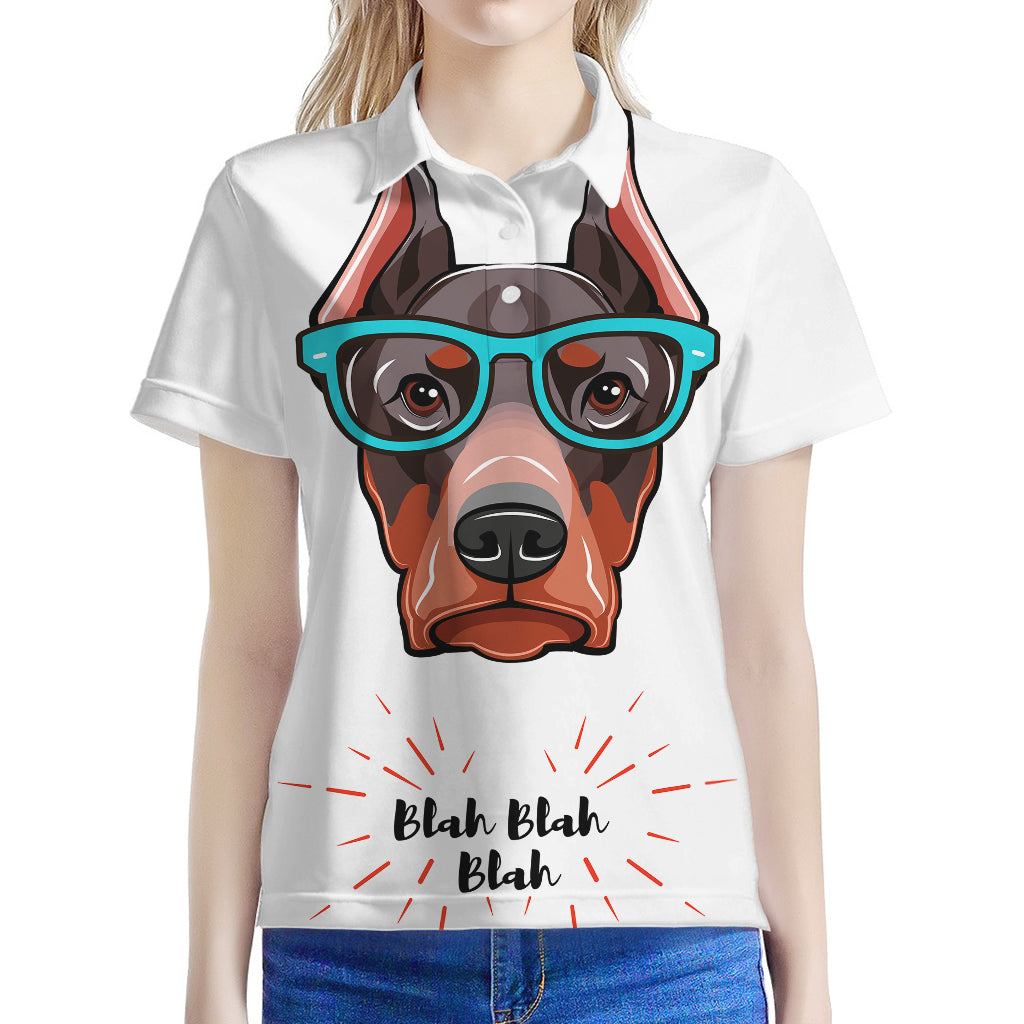 Dobermann With Glasses Print Women's Polo Shirt