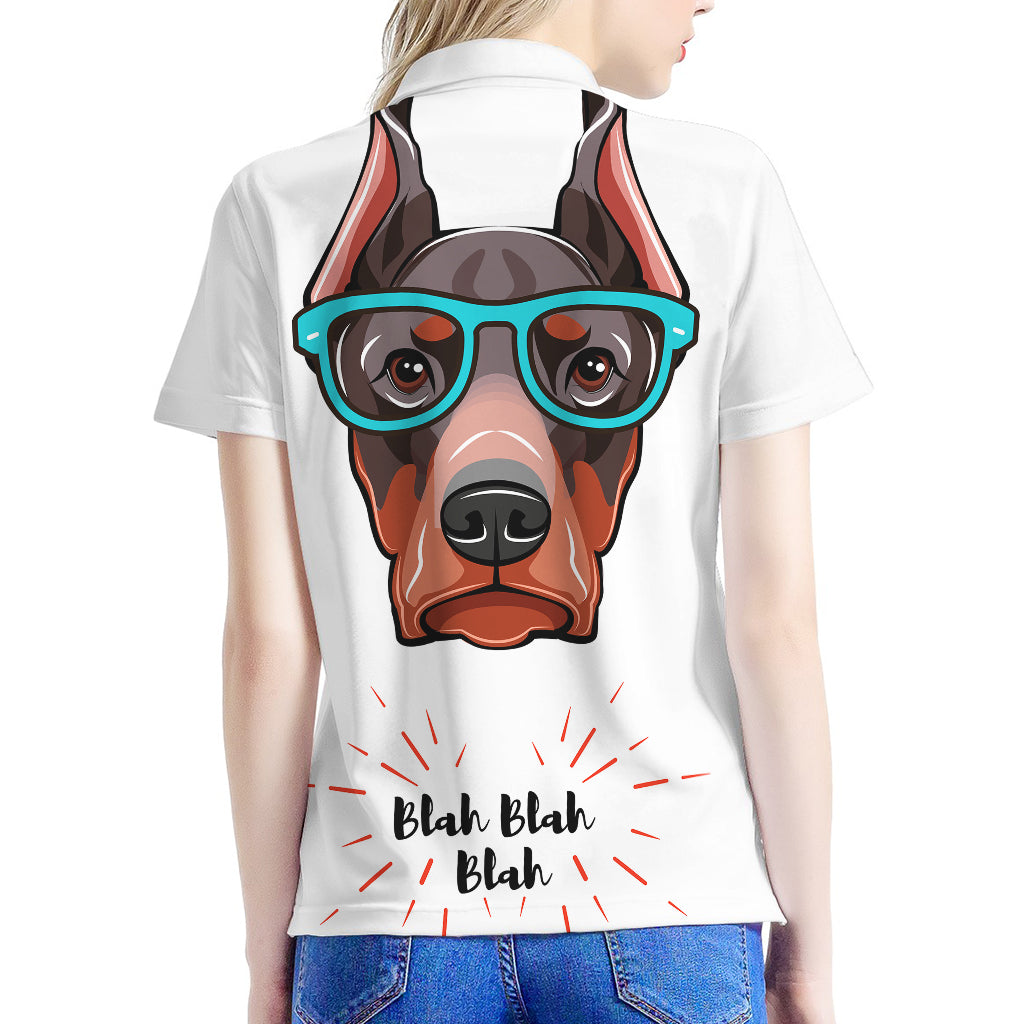 Dobermann With Glasses Print Women's Polo Shirt