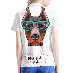 Dobermann With Glasses Print Women's Polo Shirt