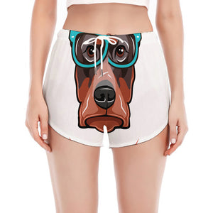 Dobermann With Glasses Print Women's Split Running Shorts