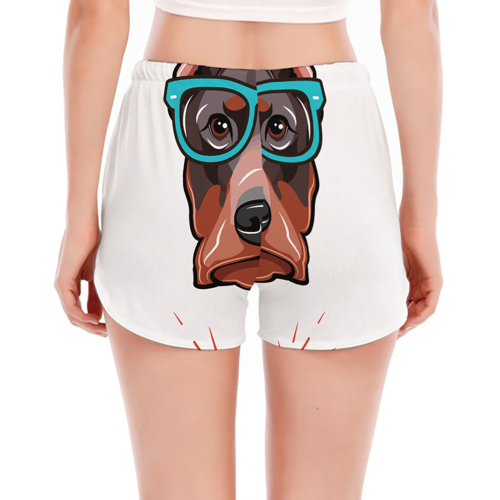 Dobermann With Glasses Print Women's Split Running Shorts