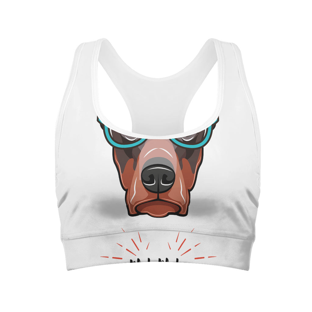 Dobermann With Glasses Print Women's Sports Bra