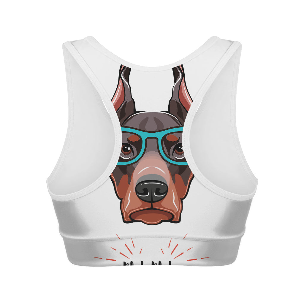 Dobermann With Glasses Print Women's Sports Bra