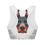 Dobermann With Glasses Print Women's Sports Bra