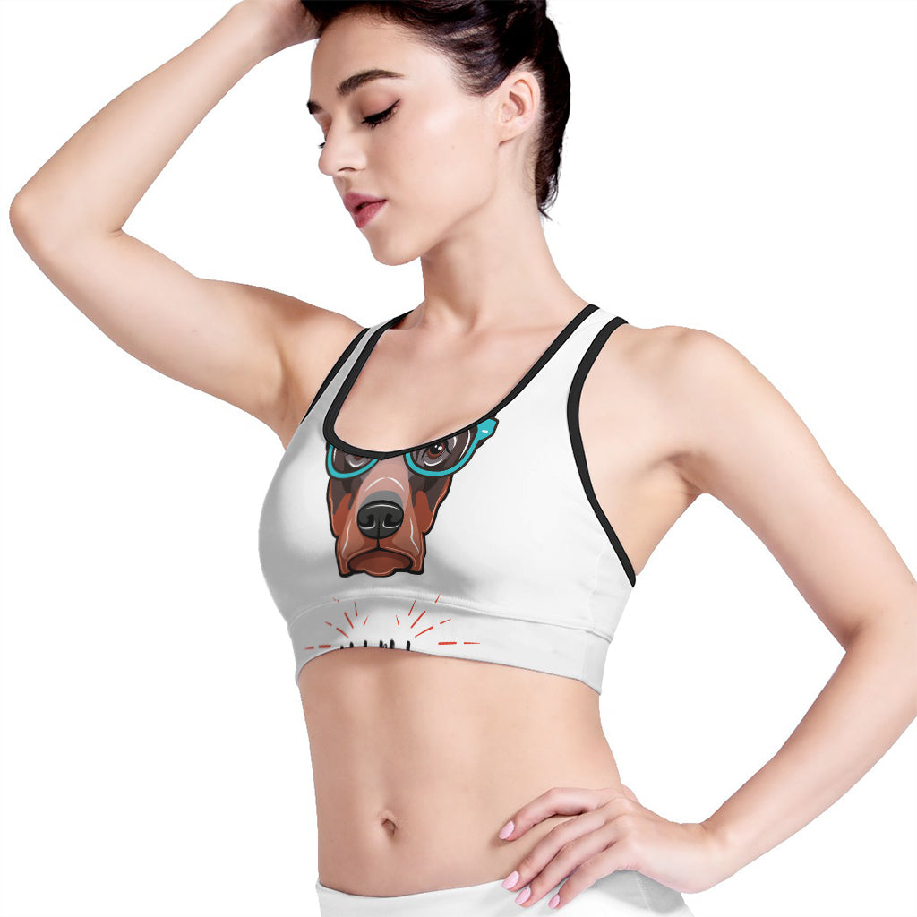 Dobermann With Glasses Print Women's Sports Bra