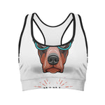 Dobermann With Glasses Print Women's Sports Bra