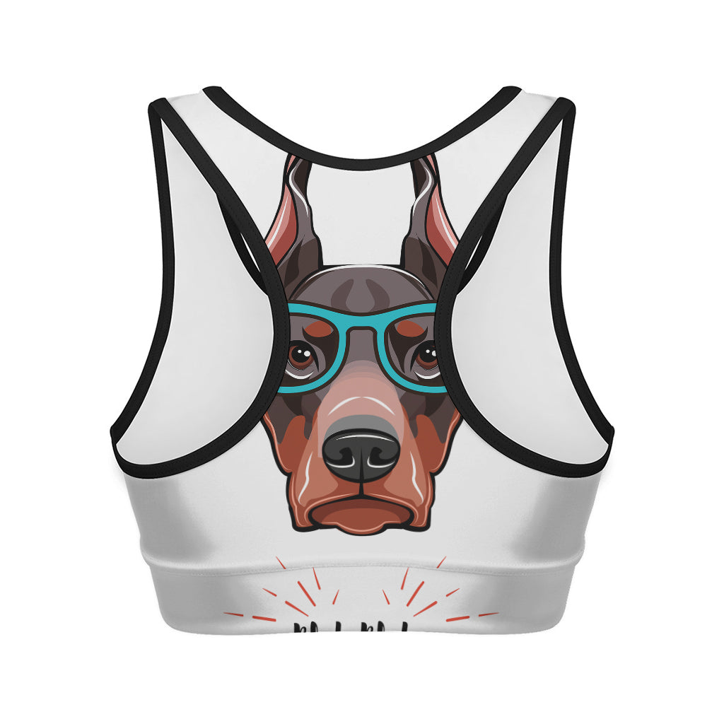 Dobermann With Glasses Print Women's Sports Bra