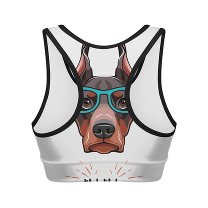 Dobermann With Glasses Print Women's Sports Bra