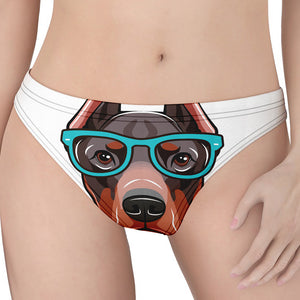 Dobermann With Glasses Print Women's Thong