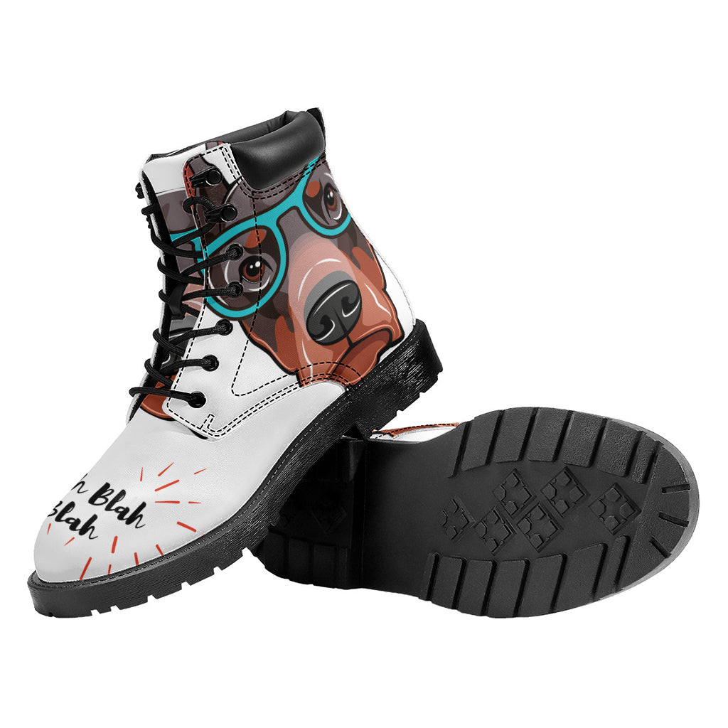 Dobermann With Glasses Print Work Boots