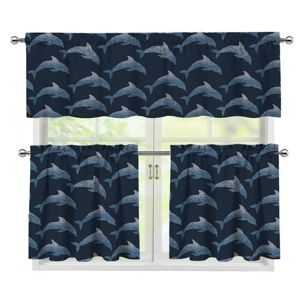 Dolphin Dot Pattern Print 3 Piece Kitchen Curtains
