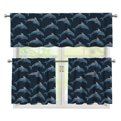 Dolphin Dot Pattern Print 3 Piece Kitchen Curtains
