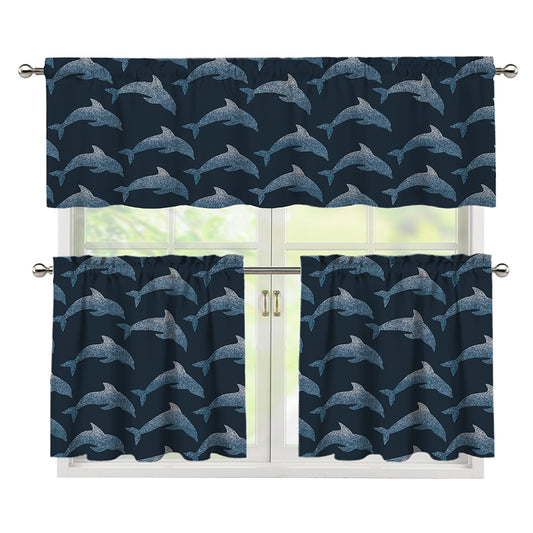 Dolphin Dot Pattern Print 3 Piece Kitchen Curtains