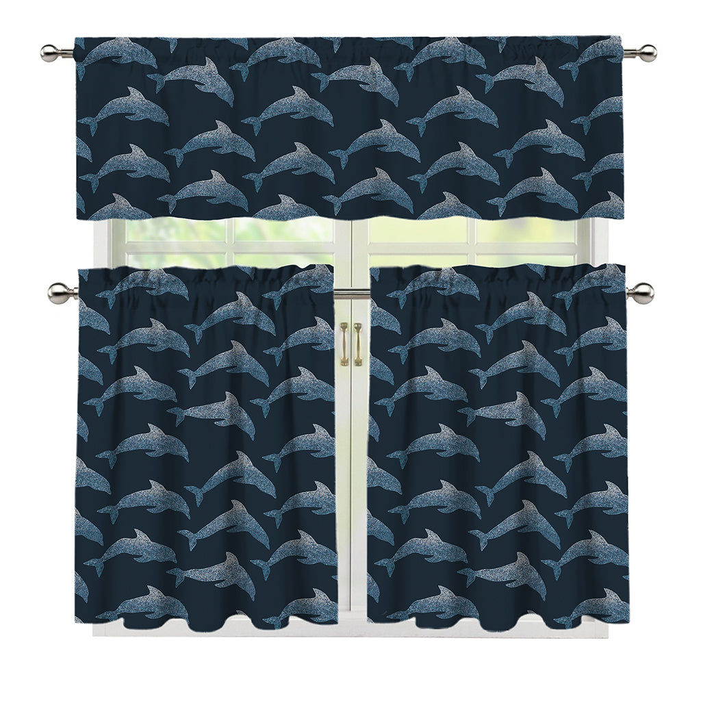Dolphin Dot Pattern Print 3 Piece Kitchen Curtains