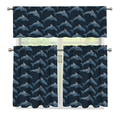 Dolphin Dot Pattern Print 3 Piece Kitchen Curtains
