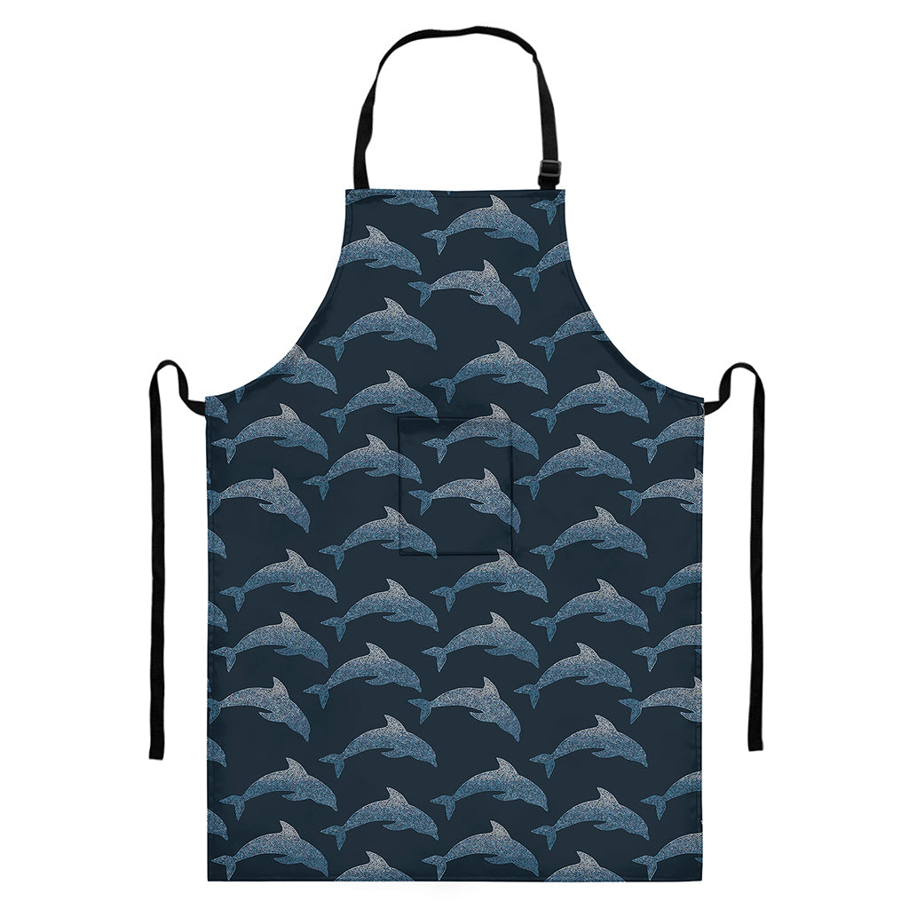 Dolphin Dot Pattern Print Bib Apron With Pocket