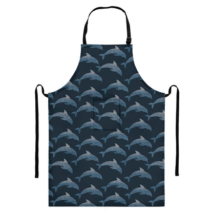 Dolphin Dot Pattern Print Bib Apron With Pocket