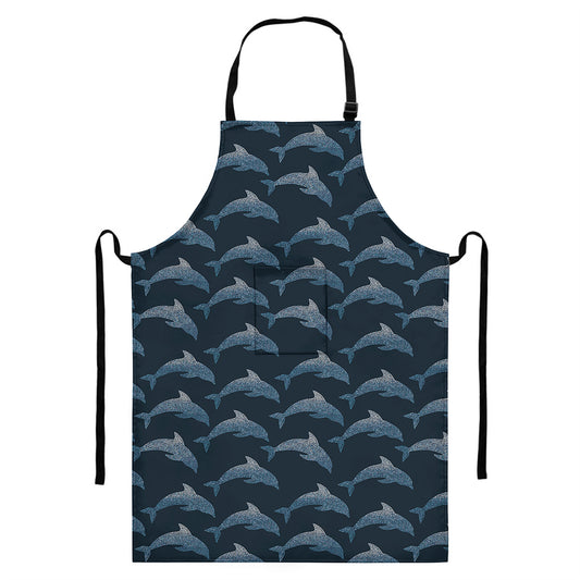 Dolphin Dot Pattern Print Bib Apron With Pocket