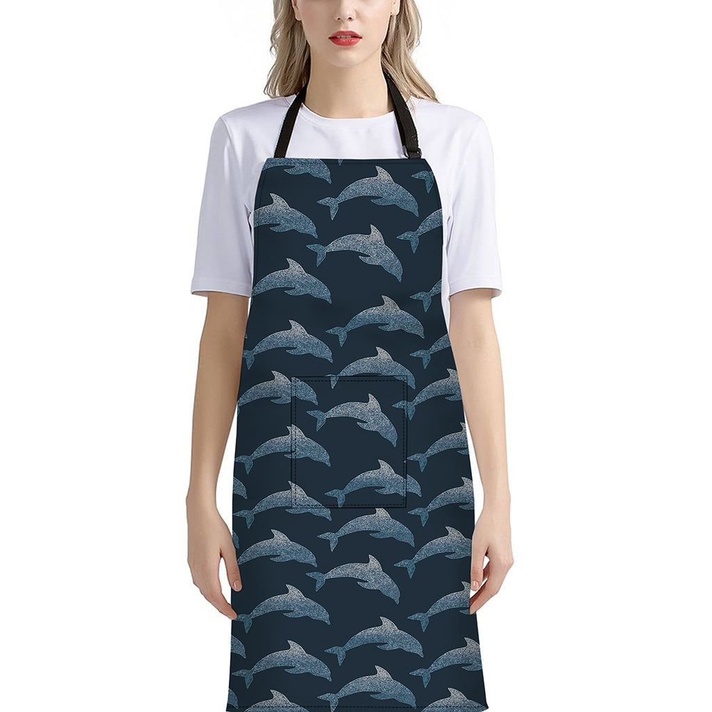 Dolphin Dot Pattern Print Bib Apron With Pocket