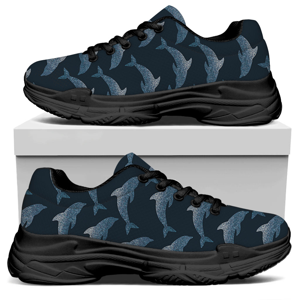Dolphin Dot Pattern Print Black Chunky Shoes