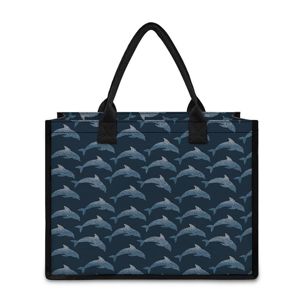 Dolphin Dot Pattern Print Canvas Tote Bag