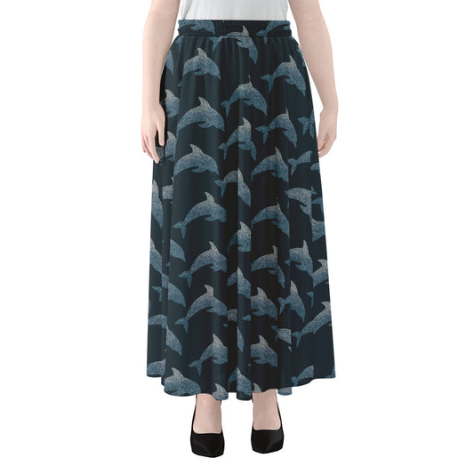 Dolphin Dot Pattern Print Chiffon Maxi Skirt