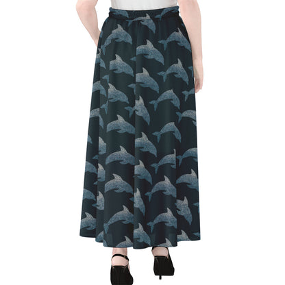Dolphin Dot Pattern Print Chiffon Maxi Skirt