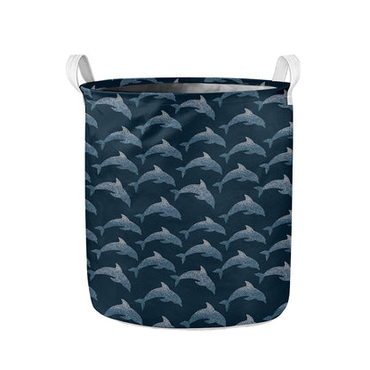 Dolphin Dot Pattern Print Collapsible Laundry Basket