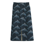 Dolphin Dot Pattern Print Cotton Front Slit Maxi Skirt