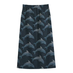Dolphin Dot Pattern Print Cotton Front Slit Maxi Skirt