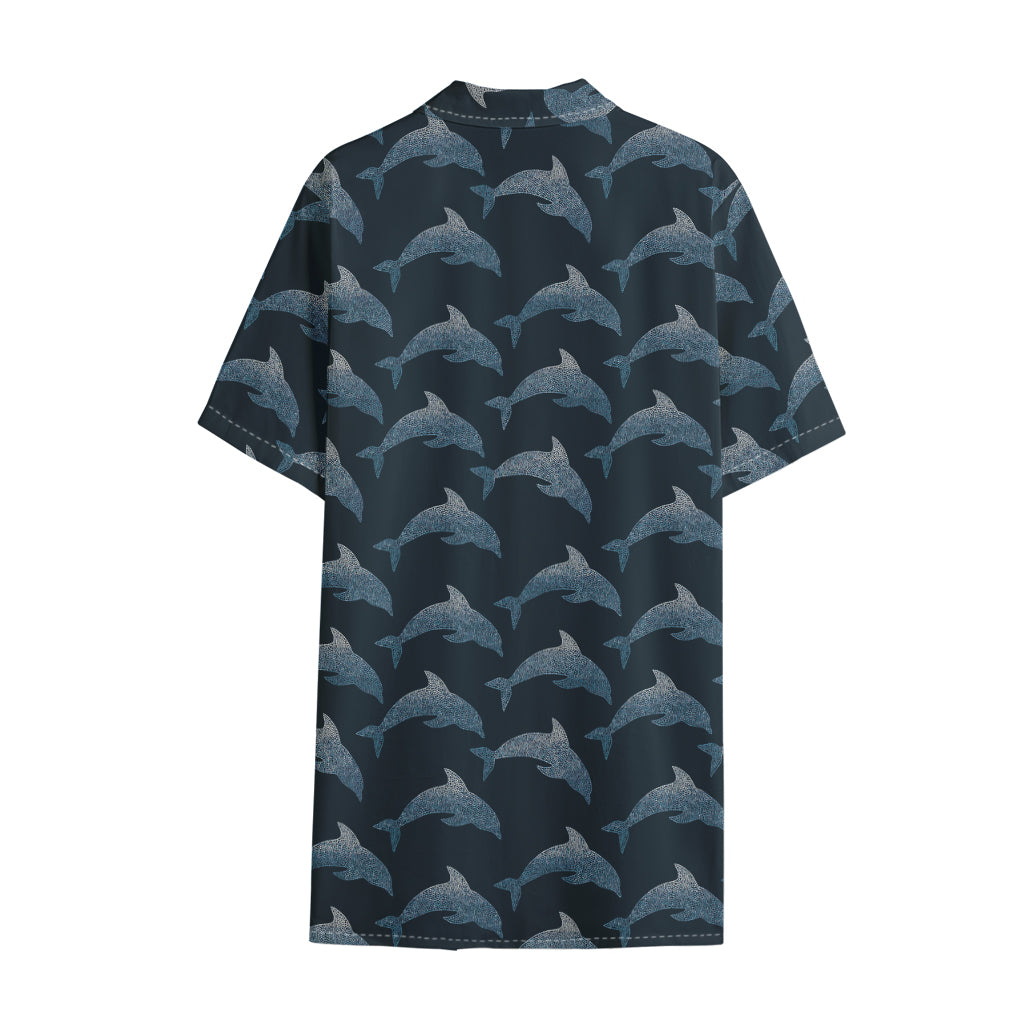Dolphin Dot Pattern Print Cotton Hawaiian Shirt