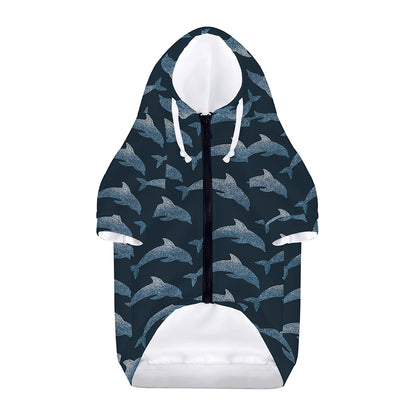 Dolphin Dot Pattern Print Dog Zip Up Hoodie