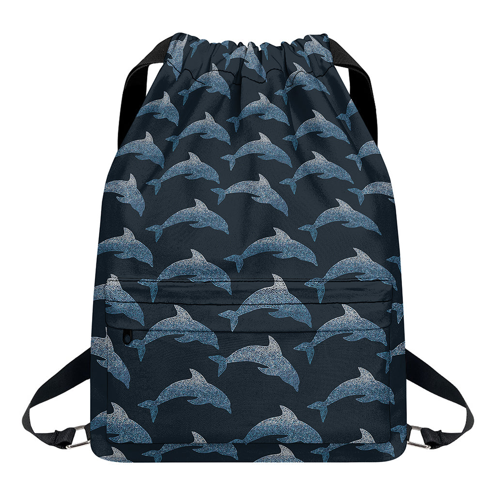 Dolphin Dot Pattern Print Drawstring Backpack