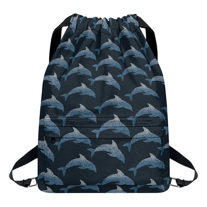 Dolphin Dot Pattern Print Drawstring Backpack
