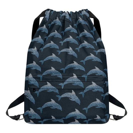 Dolphin Dot Pattern Print Drawstring Backpack